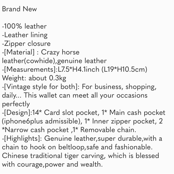 New Men's Genuine Leather Long Wallet Chain Wallet Card holder Wallet - Picture 6 of 8